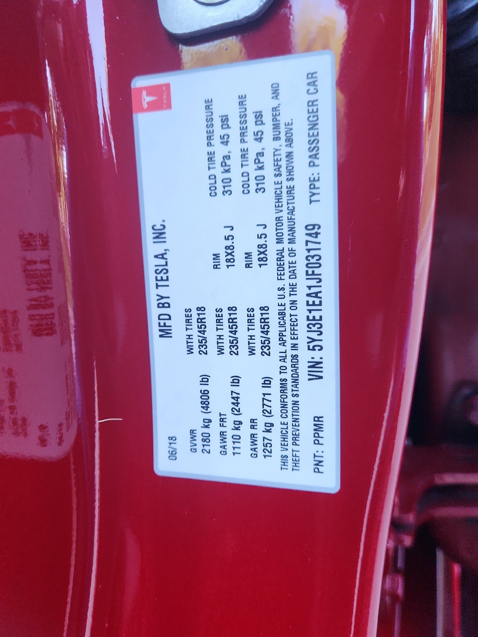 2018 Tesla Model 3 Long Range Battery
